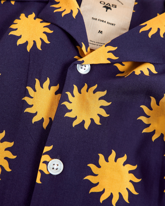 OAS || Sunday Sun Viscose Shirt - Dark Blue/ Yellow
