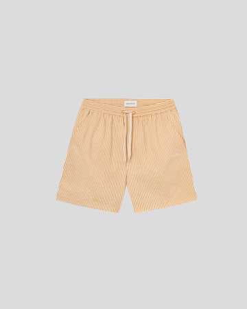 Les Deux || Stan Stripe Seersucker Swim Shorts - Mustard Yellow/ Light Ivory