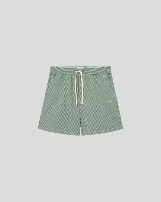 Les Deux || Stan Stripe Seersucker Swimshort - Evergreen Les Deux