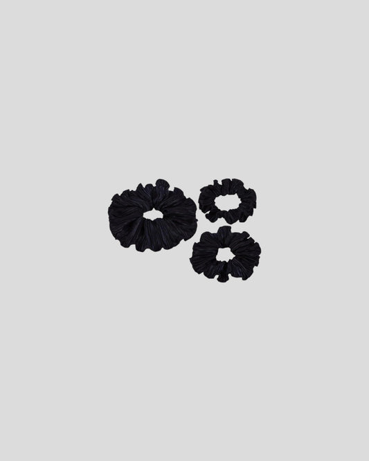 Rita Row || Comabona - Pleated Satin Scrunchies - Black Rita Row