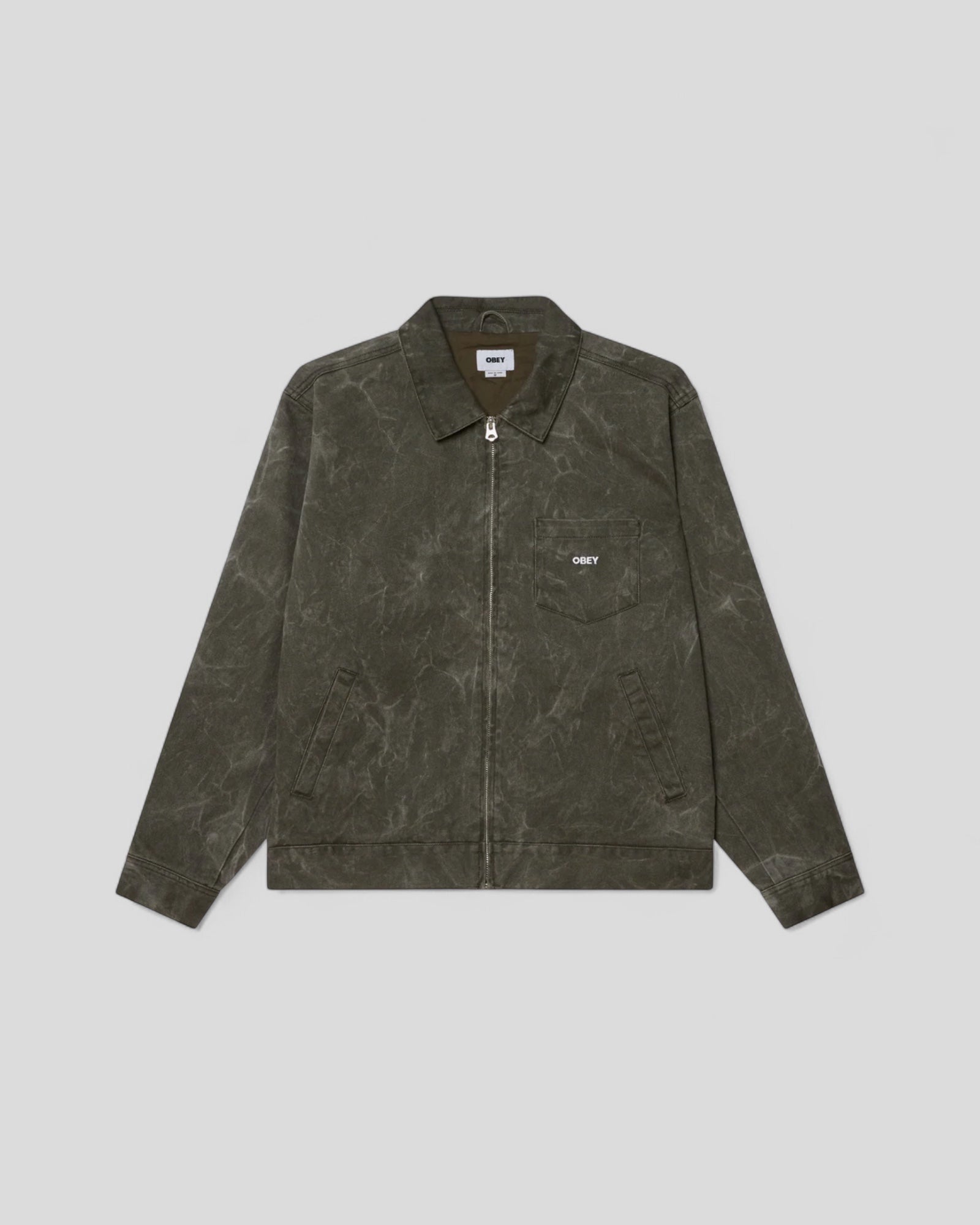 Obey || Workman Zip Jacket - Black / Olive Wrinkle Wash - M" Obey