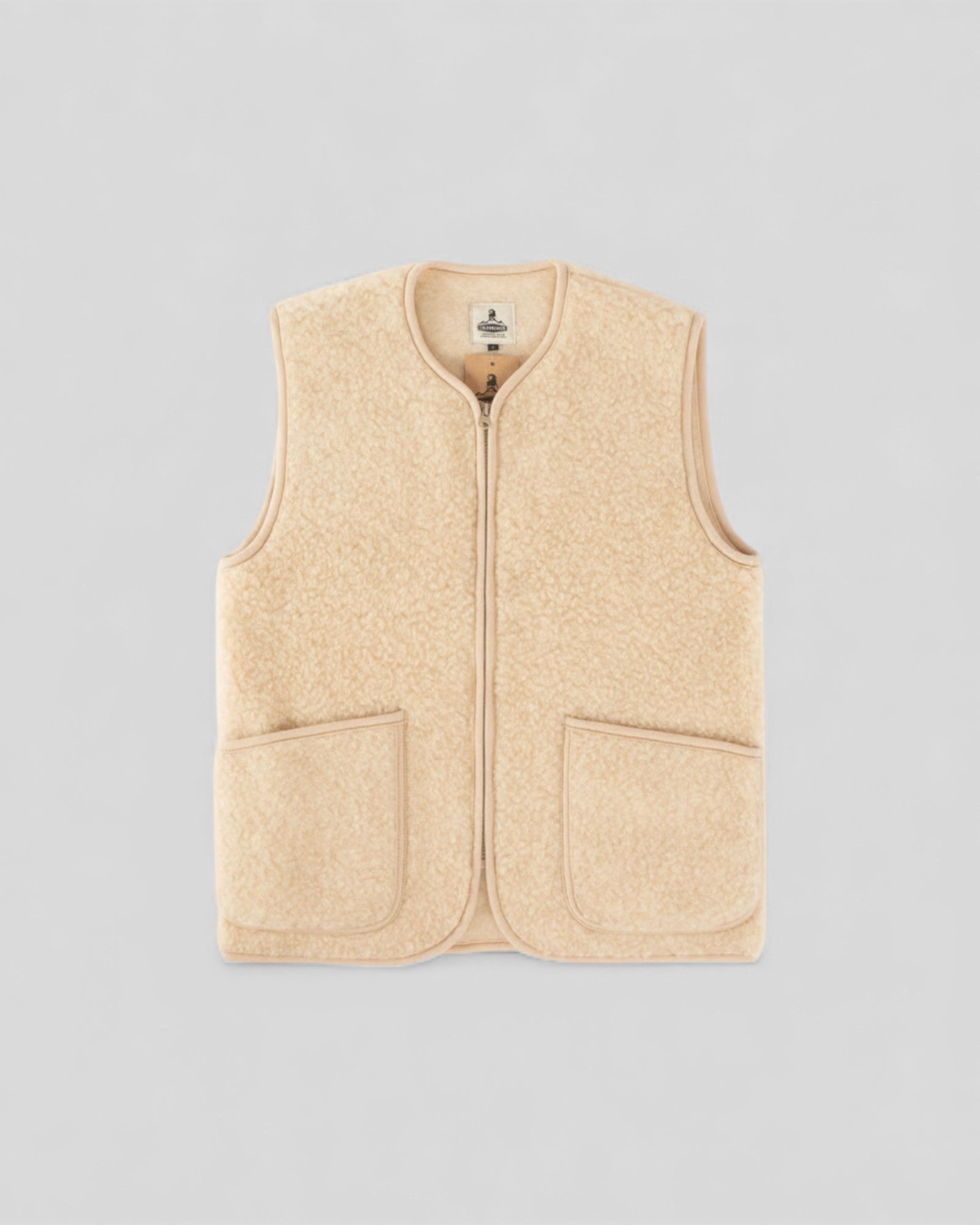 Gilet sans manches Coldbreaker Pepitko Vest en laine bouclée, couleur Beige, vue de face