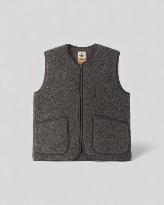 Gilet sans manches Coldbreaker Pepitko Vest en laine bouclée, couleur Graphite, vue de face