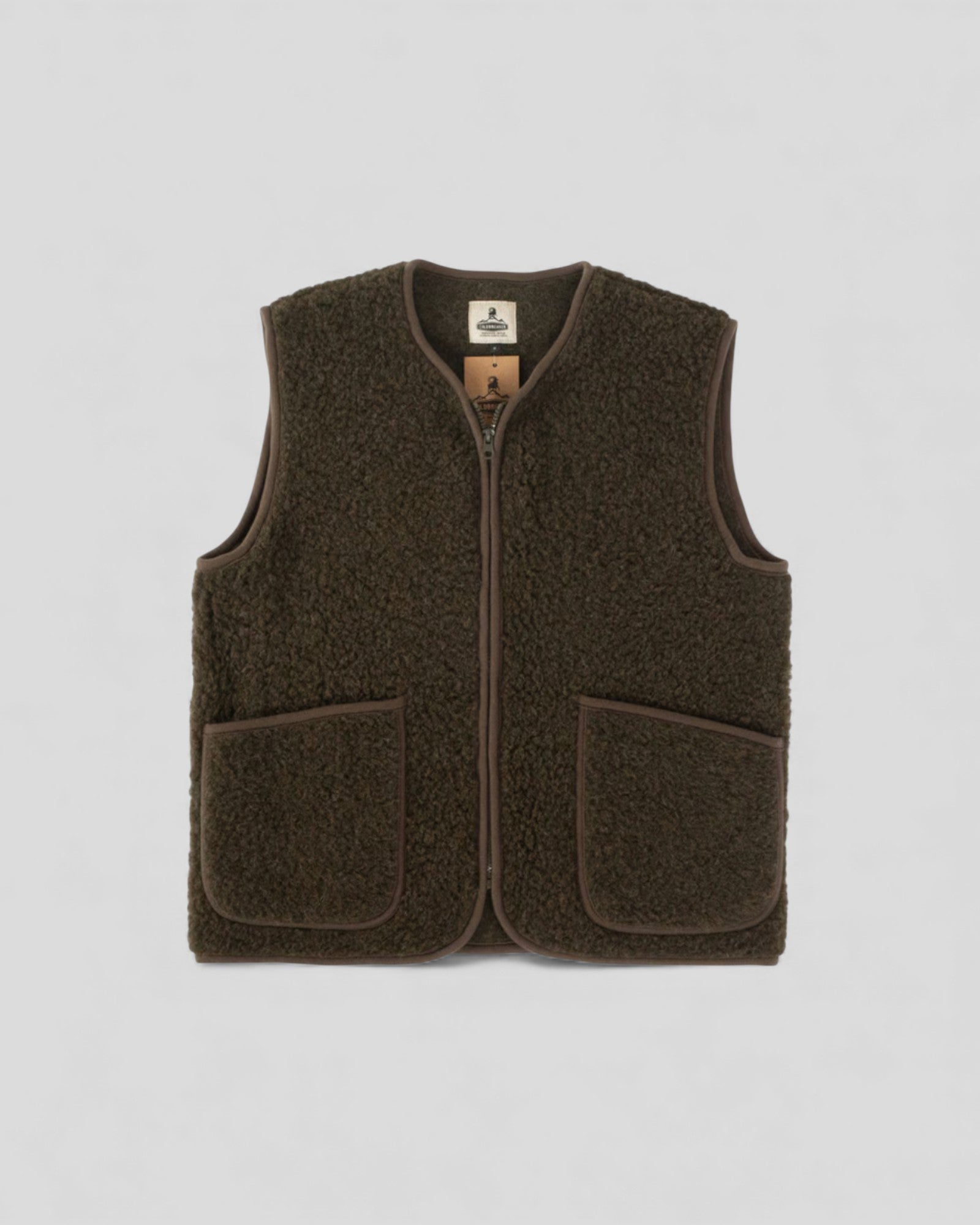 Gilet sans manches Coldbreaker Pepitko Vest en laine bouclée, couleur Khaki, vue de face