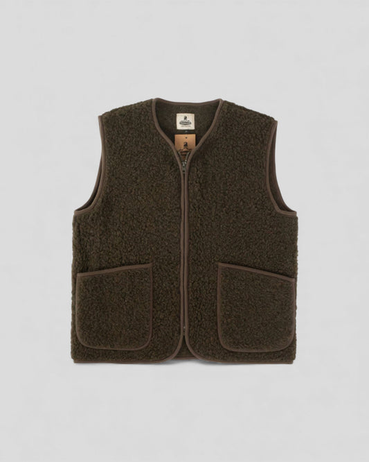 Gilet sans manches Coldbreaker Pepitko Vest en laine bouclée, couleur Khaki, vue de face