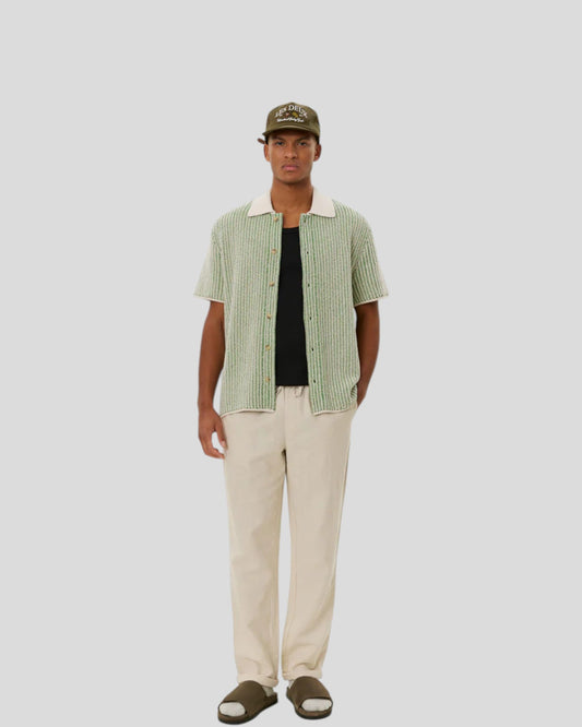 Les Deux || Easton Knitted Shirt - Ivory/ Vintage Green