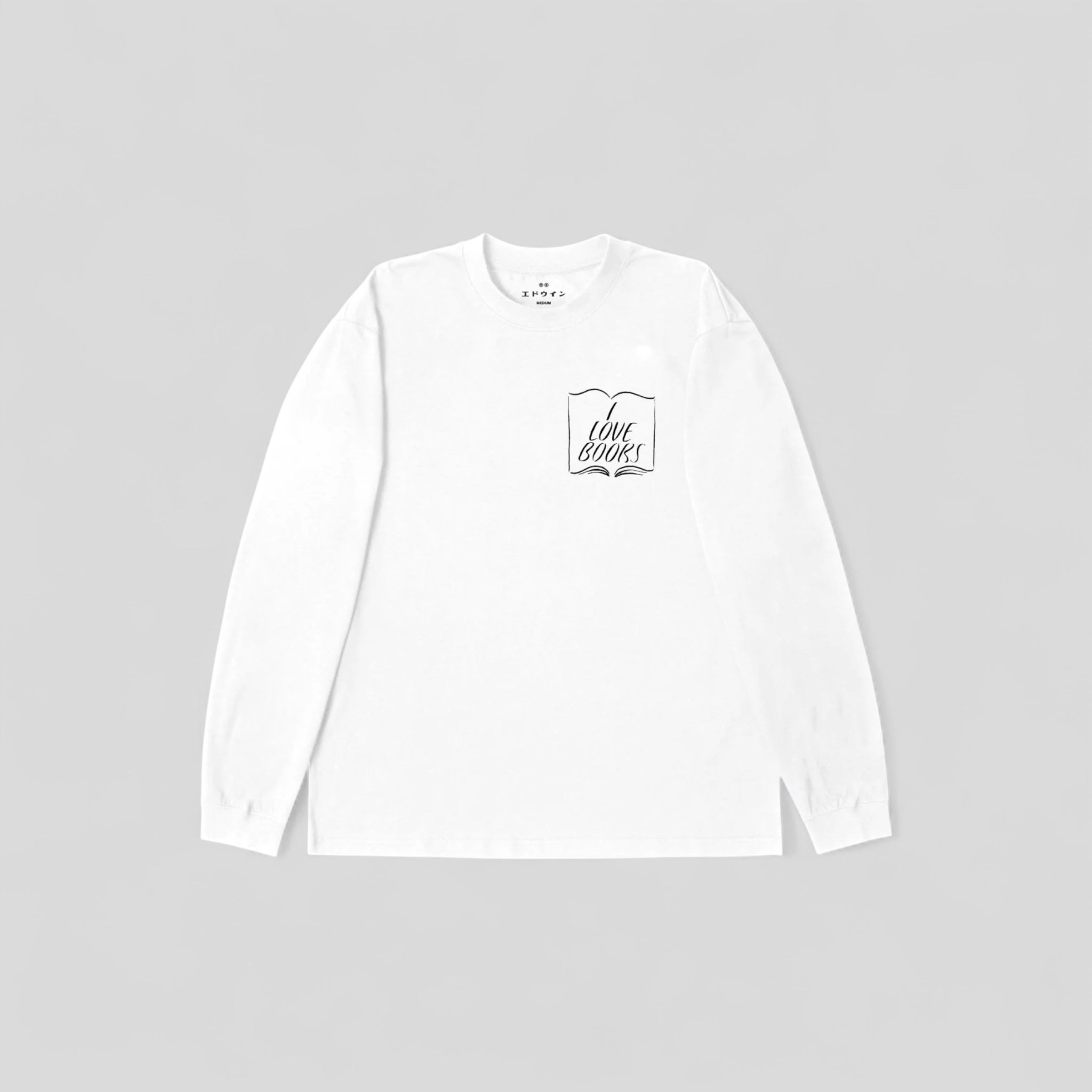 Edwin || I Love Books TS LS - White Garment Washed - M" Edwin