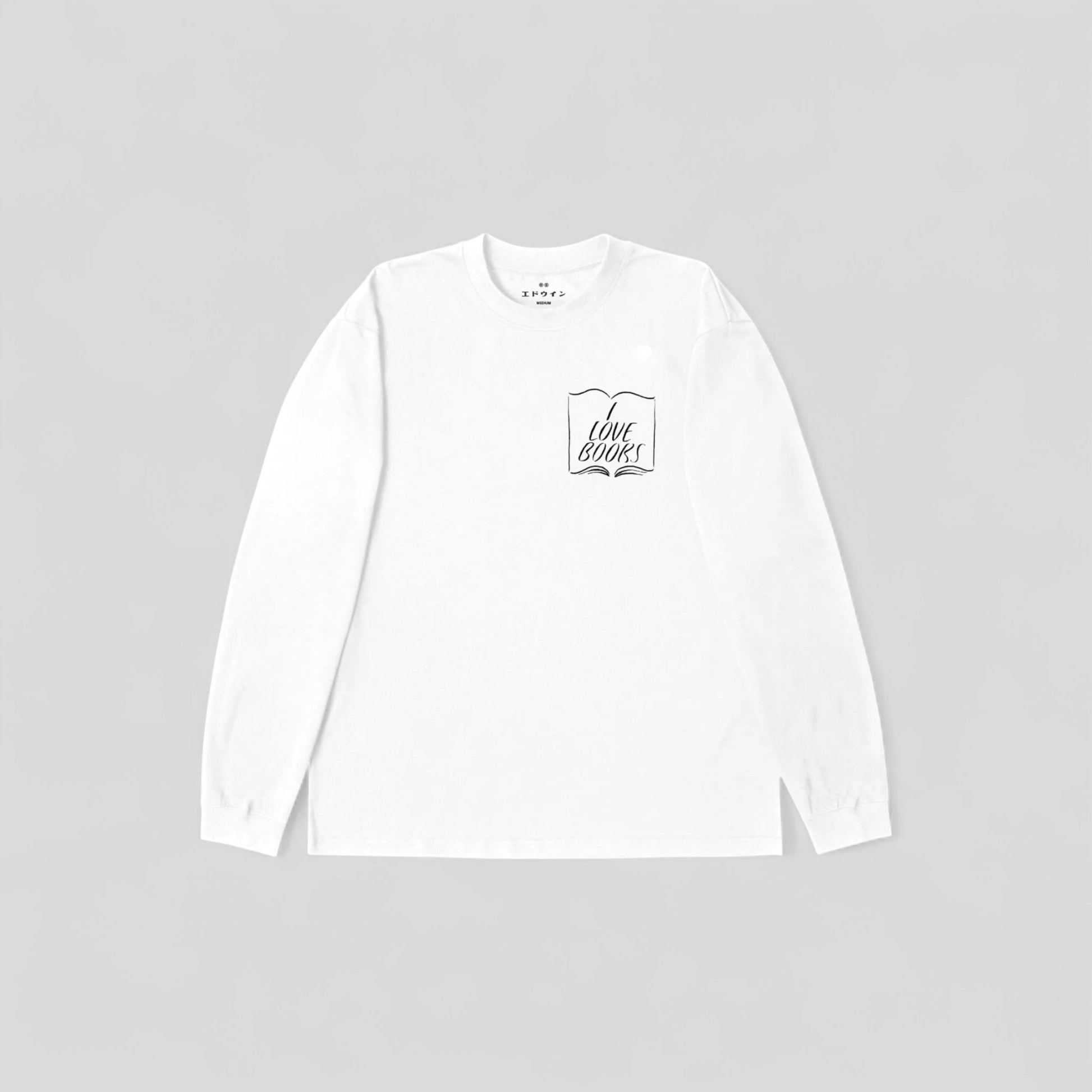 Edwin || I Love Books TS LS - White Garment Washed - M" Edwin
