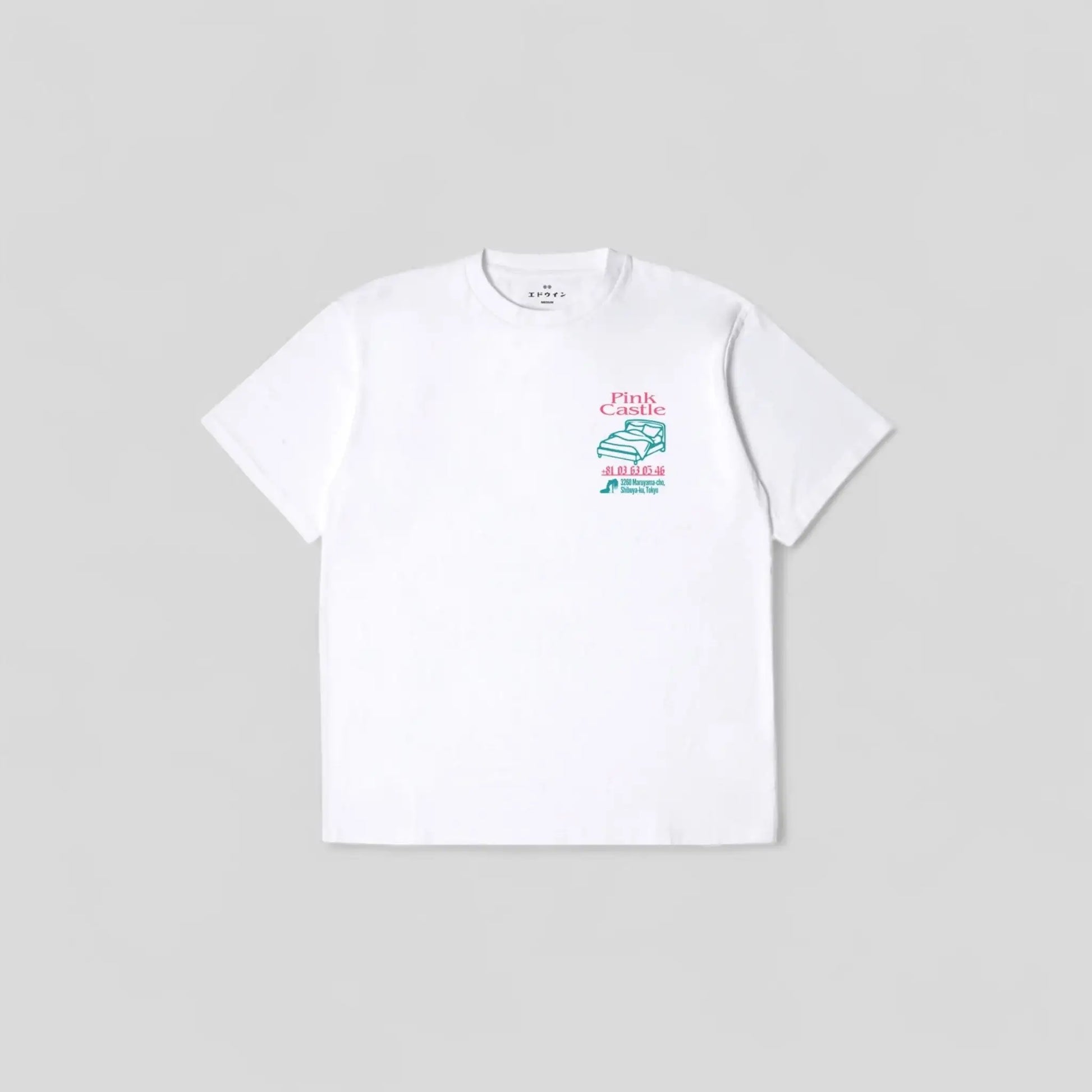 Edwin || Pink Castle TS - White Garment Washed - M" Edwin