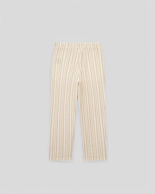 Les Deux || Houston Stripe Cotton Pants - Ivory/ Lichen Green