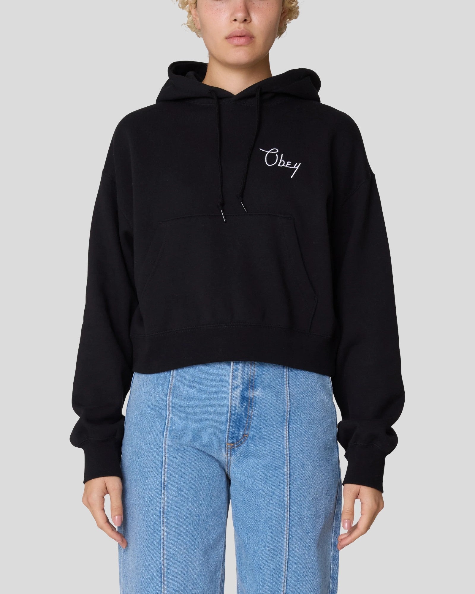 Obey || Cities Cropped Hoodie  - Black Obey