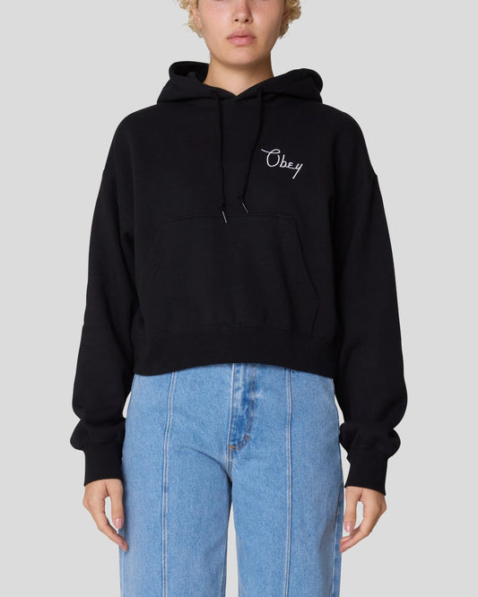 Obey || Cities Cropped Hoodie  - Black Obey