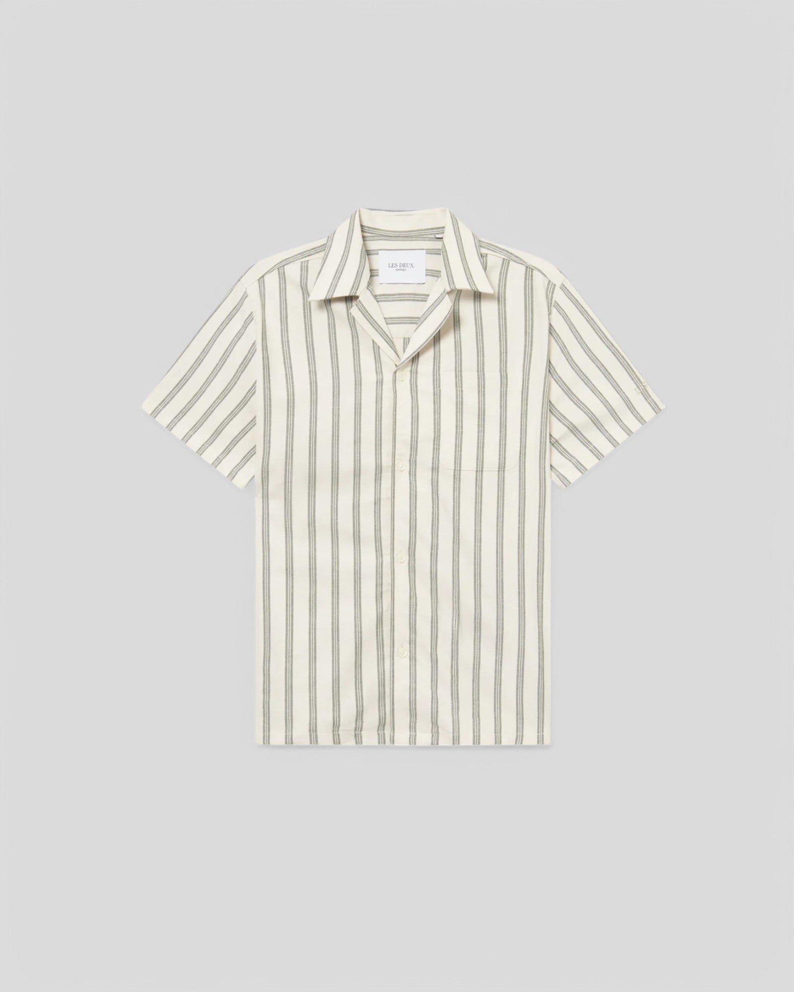 Les Deux || Lawson Stripe SS Shirt - Ivory/ Chive Green