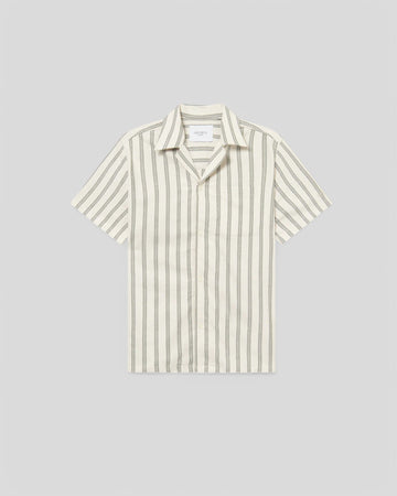 Les Deux || Lawson Stripe SS Shirt - Ivory/ Chive Green