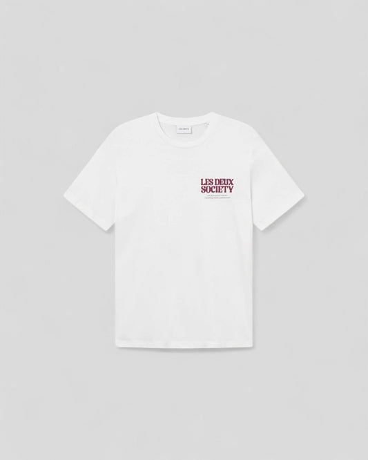 Les Deux || Society T-Shirt - White/ Beet red Les Deux