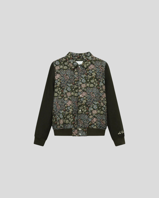 Les Deux || Noah Jacquard Varsity Jacket - Rosin/ Chive green Les Deux