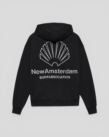 New Amsterdam || Logo Hoodie - Black/ White - M’ New Amsterdam Surf Association