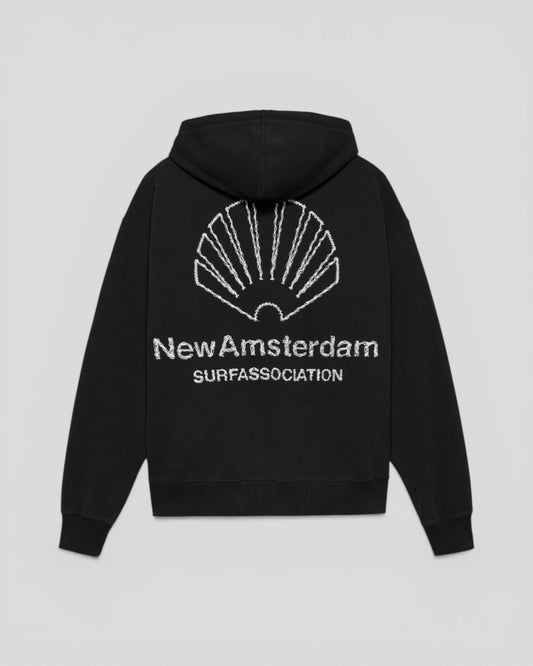 New Amsterdam || Logo Hoodie - Black/ White - M’ New Amsterdam Surf Association