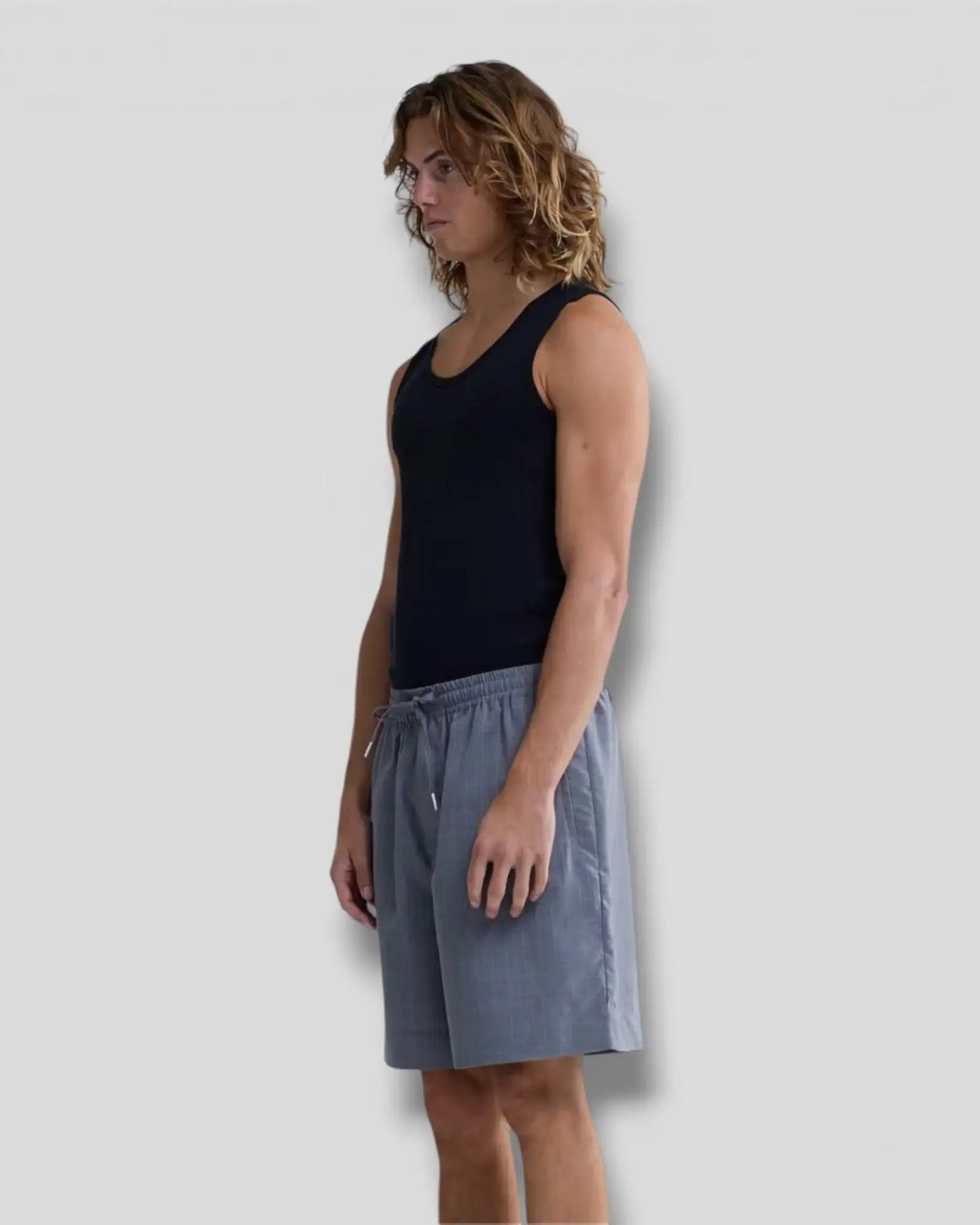 New Amsterdam || Wool Work Shorts - Grey/Pink Pinstripes - M’ New Amsterdam Surf Association