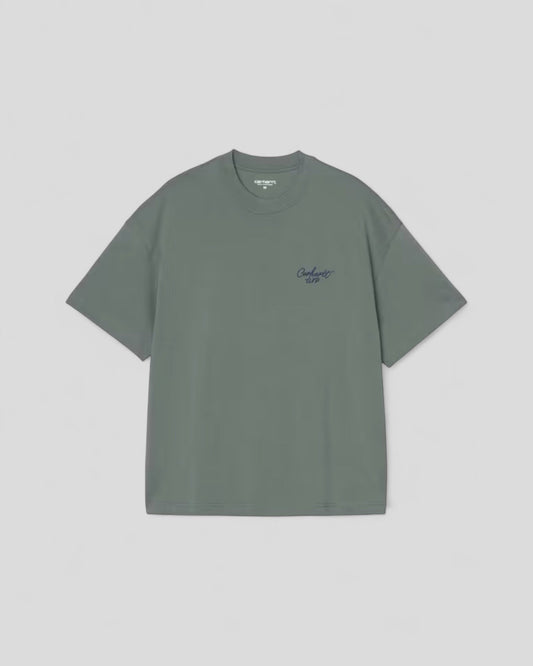 Carhartt || S/S Signature Script T-Shirt - Silver Pine / Jupiter - M' Carhartt
