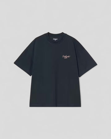 Carhartt || S/S Signature Script T-Shirt - Deep Night / Glassy Pink - M' Carhartt