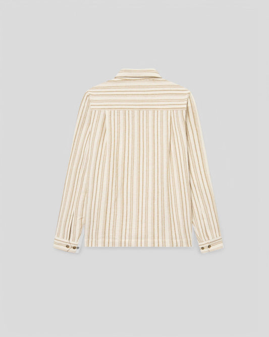 Les Deux || Shane Stripe Cotton Overshirt - Ivory / Lichen Green