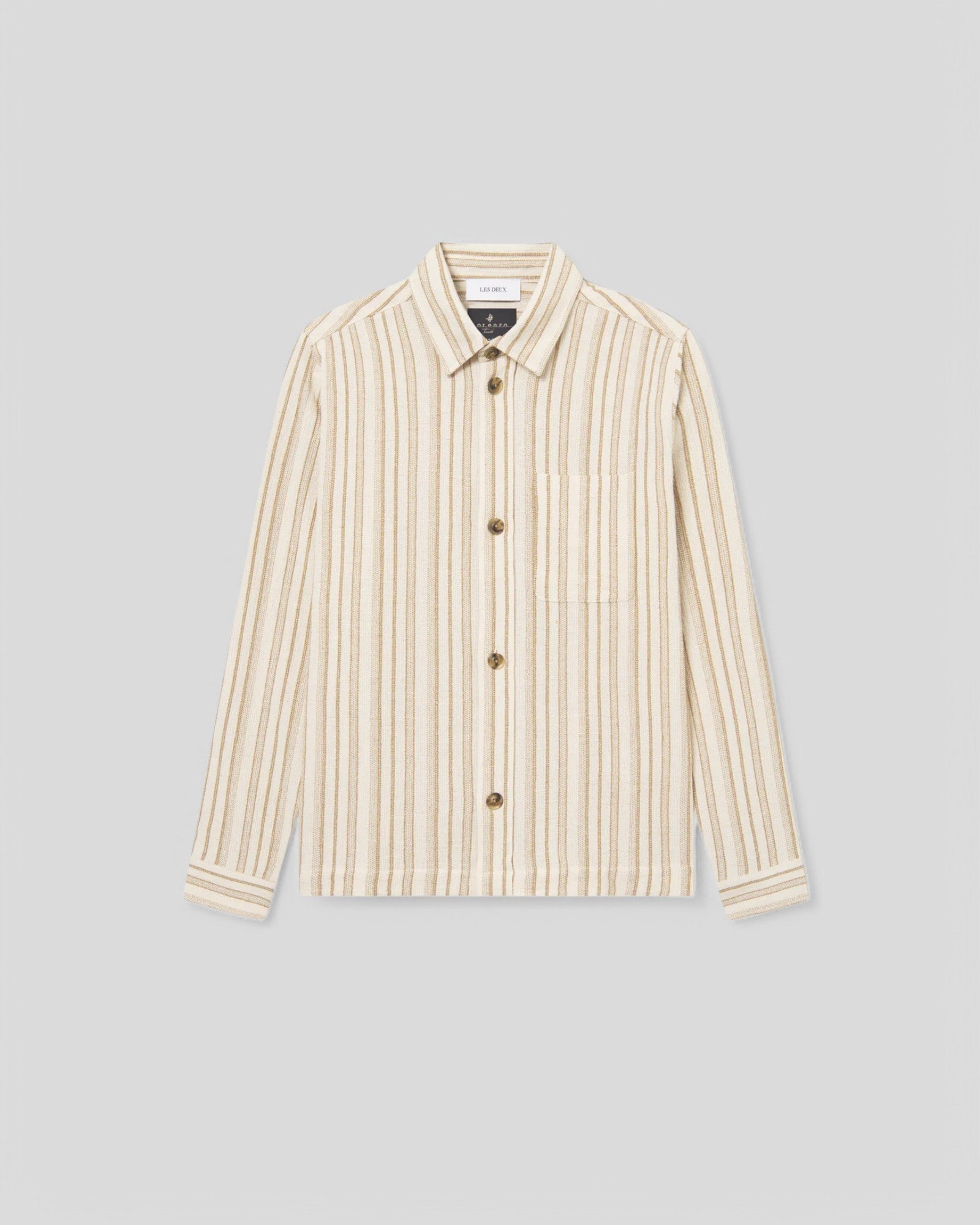 Les Deux || Shane Stripe Cotton Overshirt - Ivory / Lichen Green