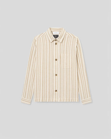 Les Deux || Shane Stripe Cotton Overshirt - Ivory / Lichen Green