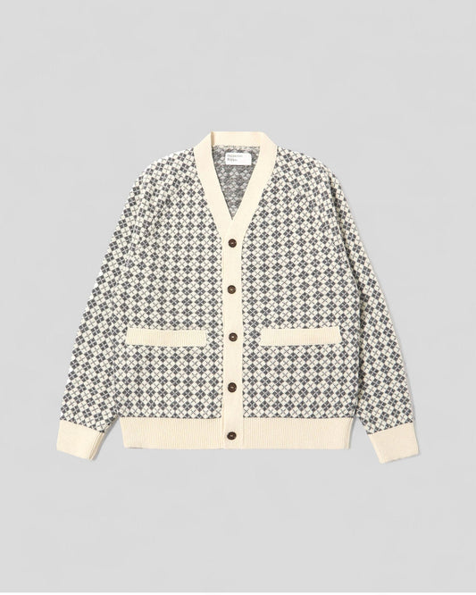 Universal Works || Allan Cardigan - Ecru/ Grey Universal Works