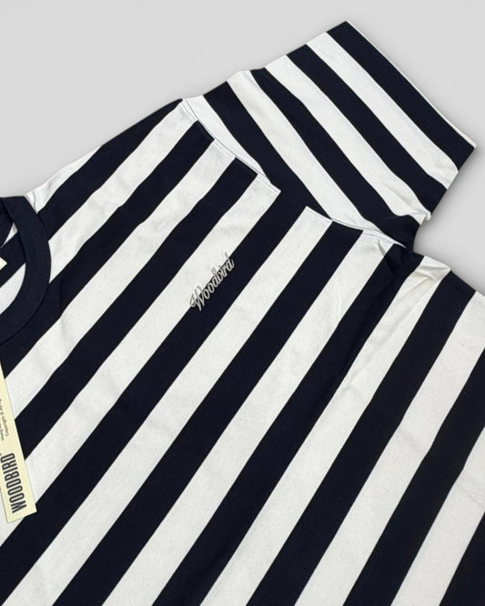 Woodbird || WBBeam Stripe Tee - White/Navy - M’ Woodbird