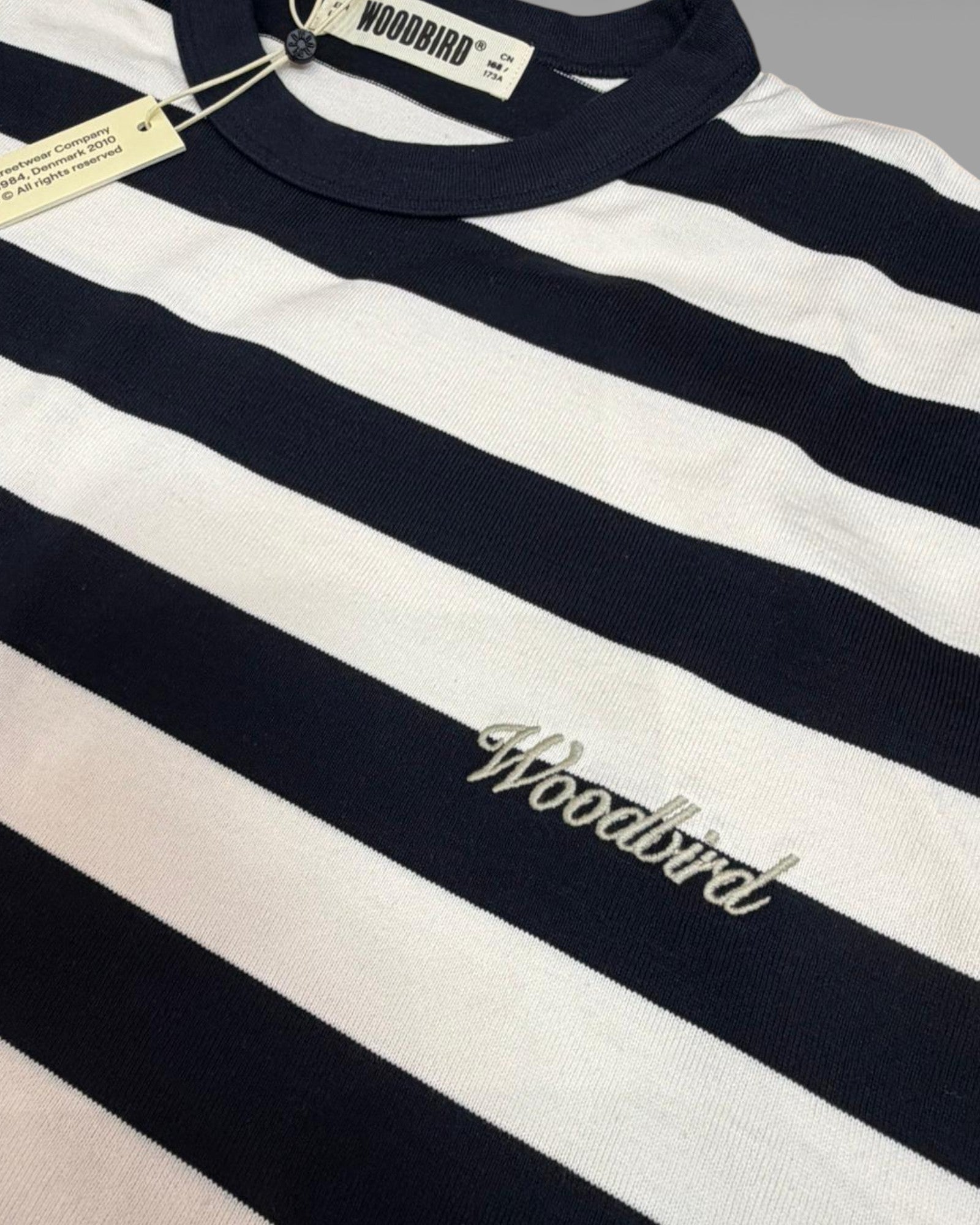 Woodbird || WBBeam Stripe Tee - White/Navy - M’ Woodbird