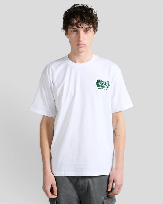 Bisous Bisous || Grease T-shirt - White/Green Bisous Skateboards