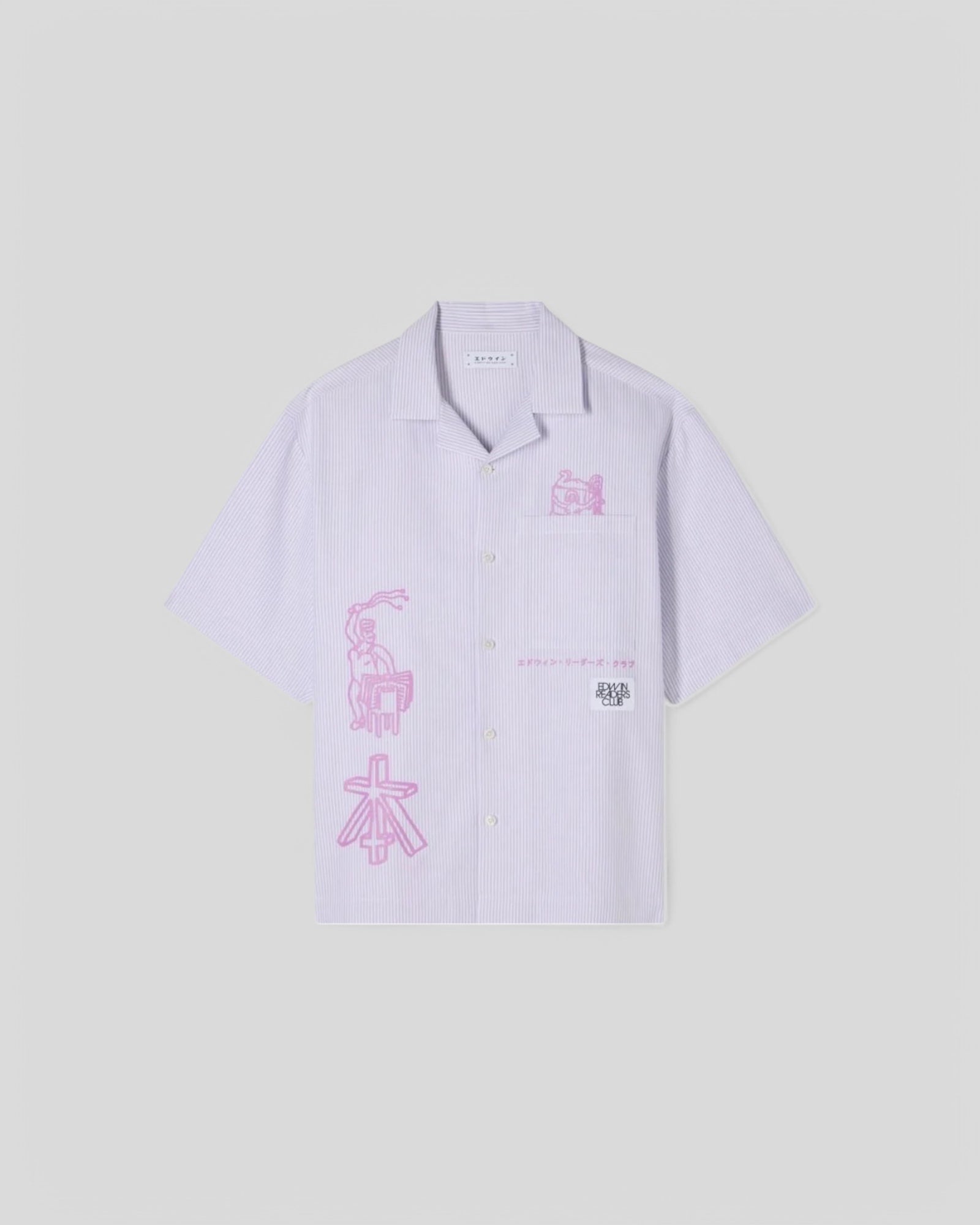 Edwin || Reader's Club Shirt SS - Lila / White Garment Washed - M" Edwin