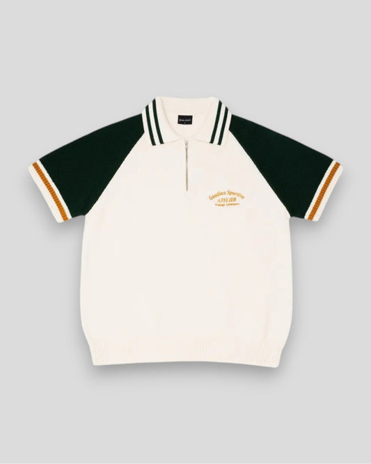 Goodies Sportives || Biker Premium Knit Polo - Green / Ecru Goodies Sportive