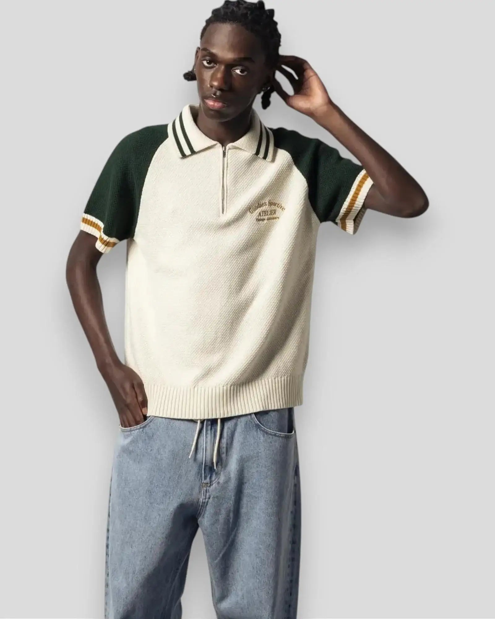 Goodies Sportives || Biker Premium Knit Polo - Green / Ecru Goodies Sportive