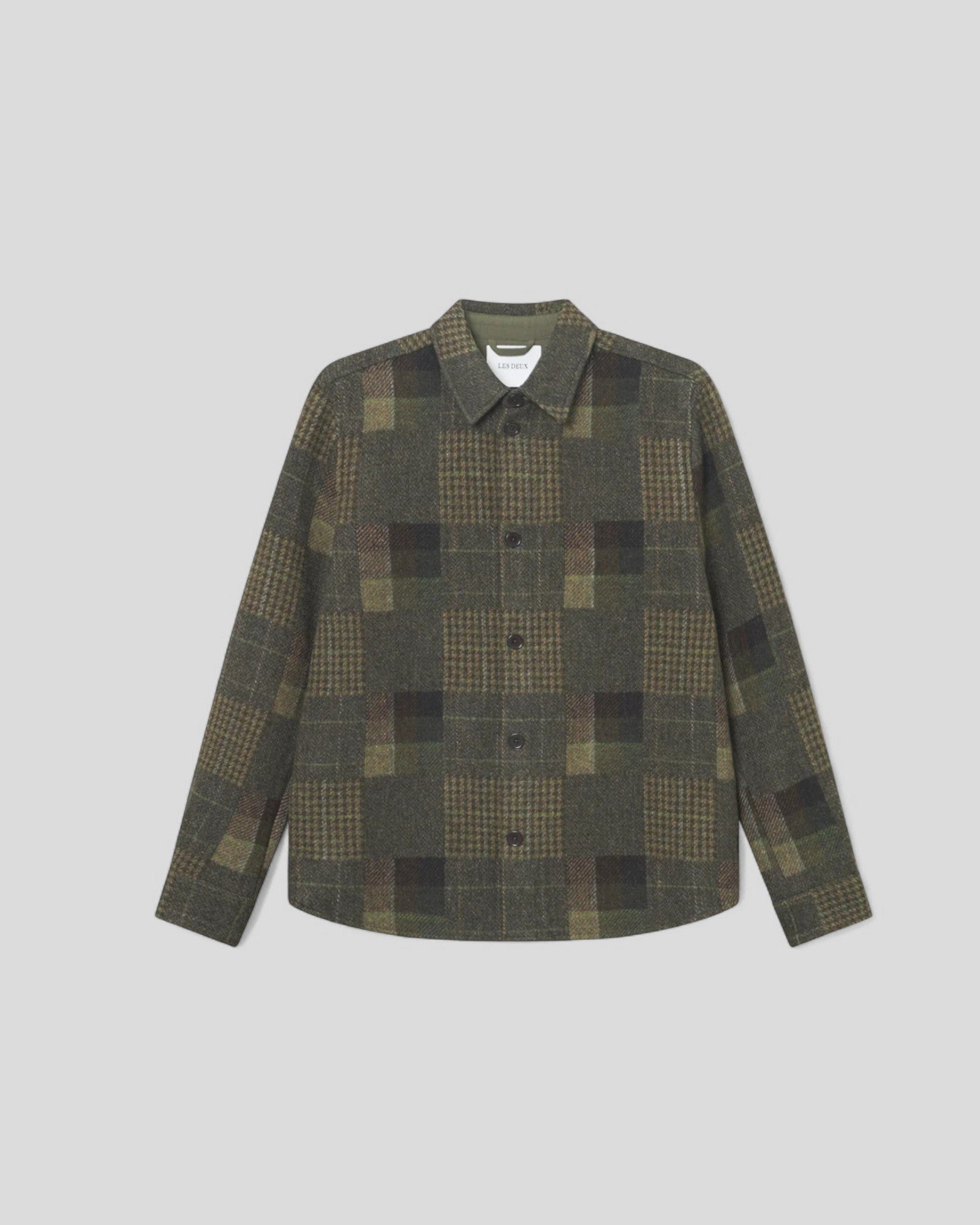 Les Deux || Kody Patchwork Wool Overshirt - Duffel Bag Green Les Deux