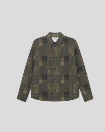 Les Deux || Kody Patchwork Wool Overshirt - Duffel Bag Green Les Deux