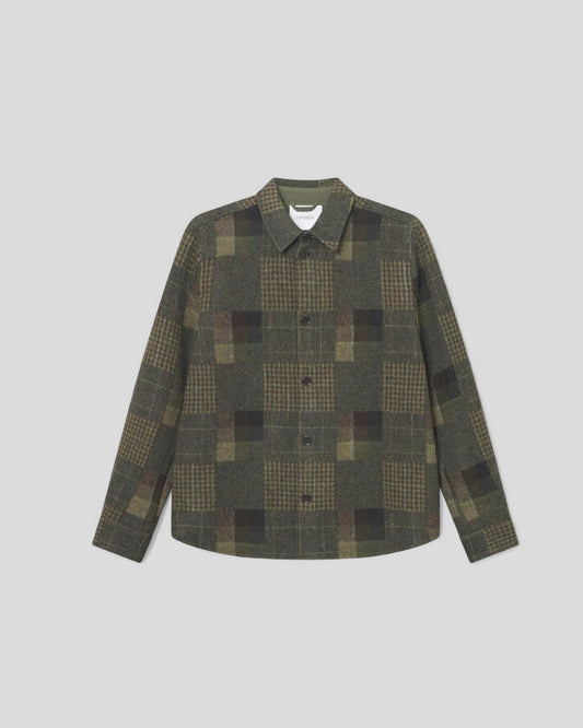 Les Deux || Kody Patchwork Wool Overshirt - Duffel Bag Green Les Deux