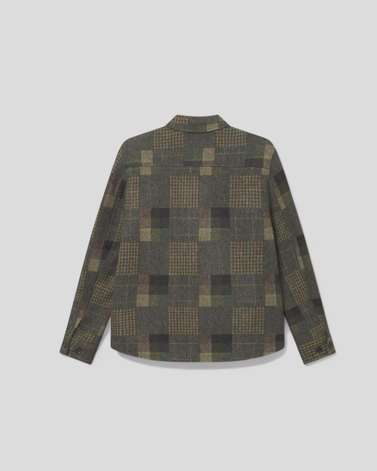 Les Deux || Kody Patchwork Wool Overshirt - Duffel Bag Green Les Deux