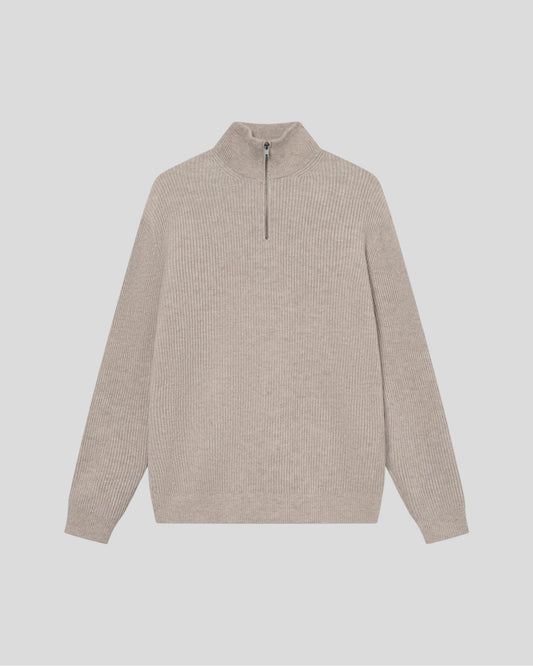 Les Deux || Eduard Half Zip Knit Jumper - Light Sand Les Deux