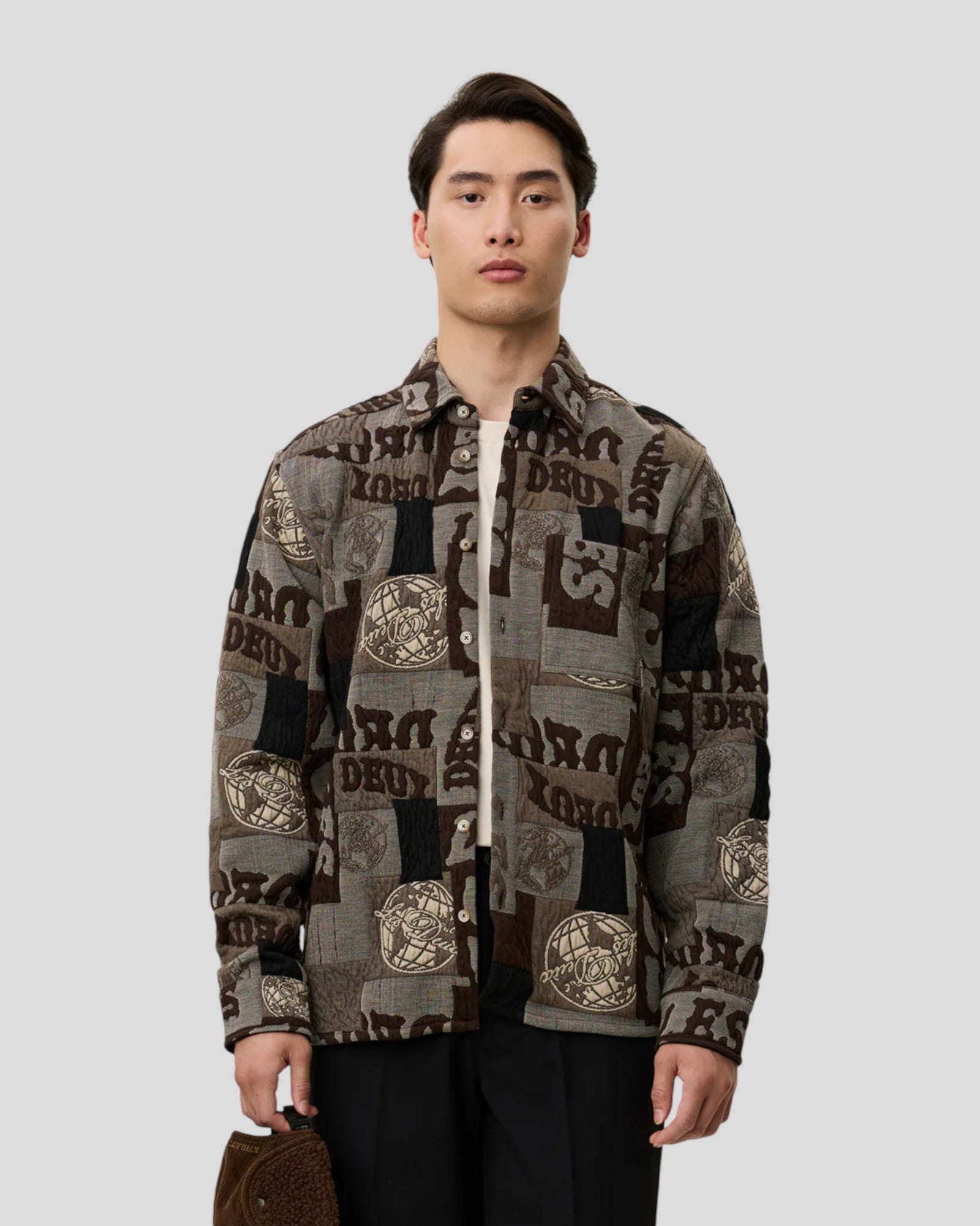 Les Deux || Kaleb Patchwork Jacquard Overshirt - Moutain Grey / Brown Les Deux