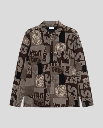 Les Deux || Kaleb Patchwork Jacquard Overshirt - Moutain Grey / Brown Les Deux