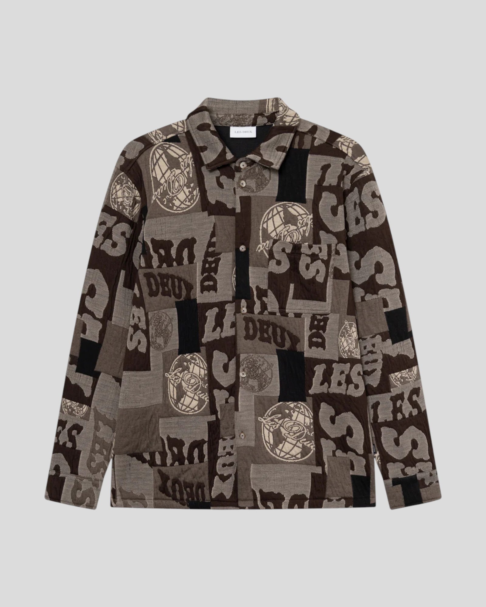 Les Deux || Kaleb Patchwork Jacquard Overshirt - Moutain Grey / Brown