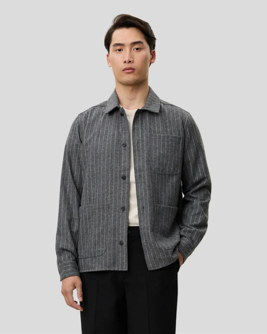 Les Deux || Layton Pinstripe Mouliné Overshirt - Grey Melange Les Deux