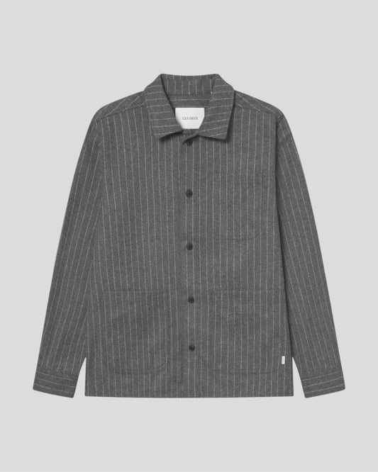 Les Deux || Layton Pinstripe Mouliné Overshirt - Grey Melange Les Deux