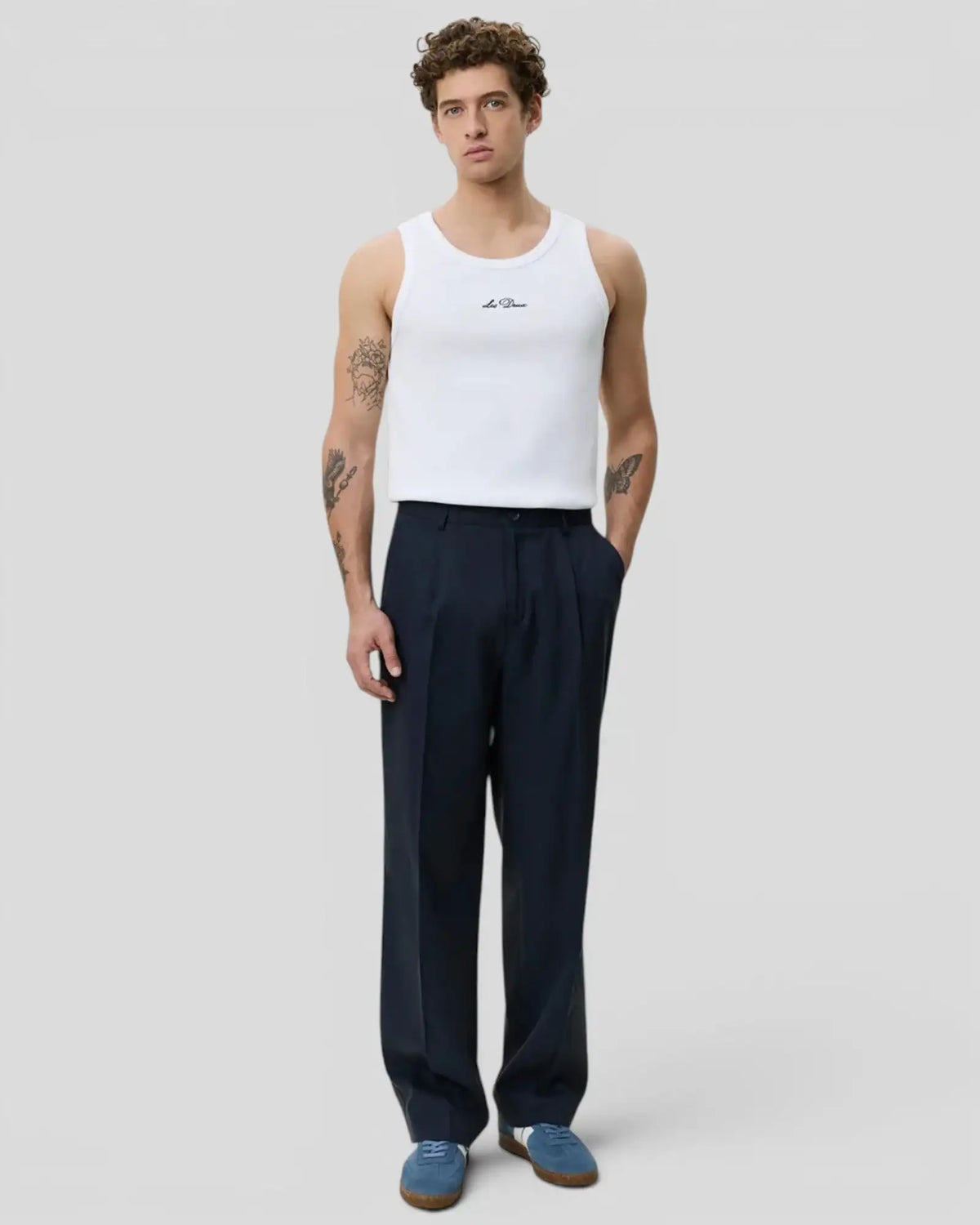 Les Deux || Pleated Twill Suit Pants - Dark Blue Night Les Deux