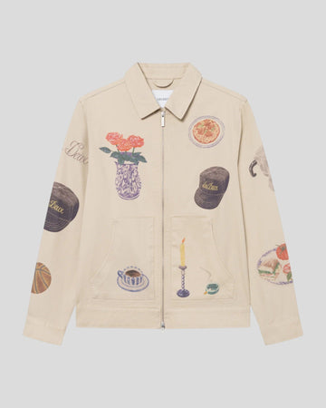 Les Deux || Robert AOP Twill Jacket - Oyster Gray / White Les Deux