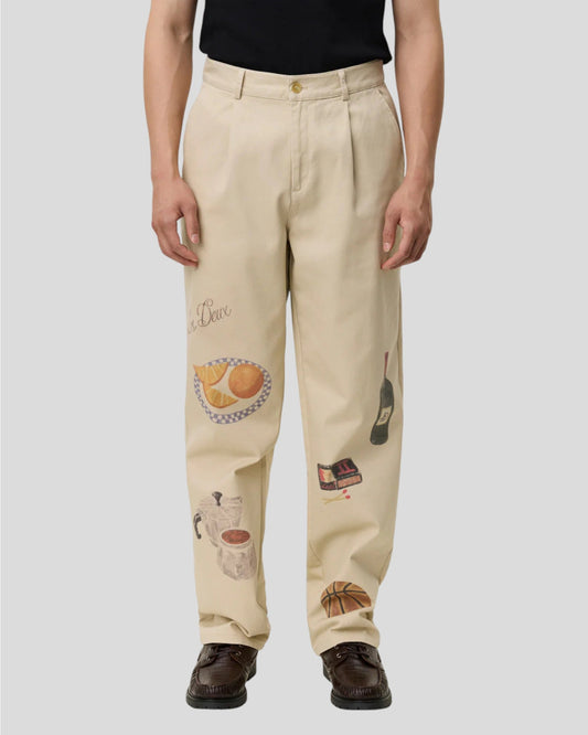 Les Deux || Romeo Pleated AOP Canvas Pant - Oyster Gray / White