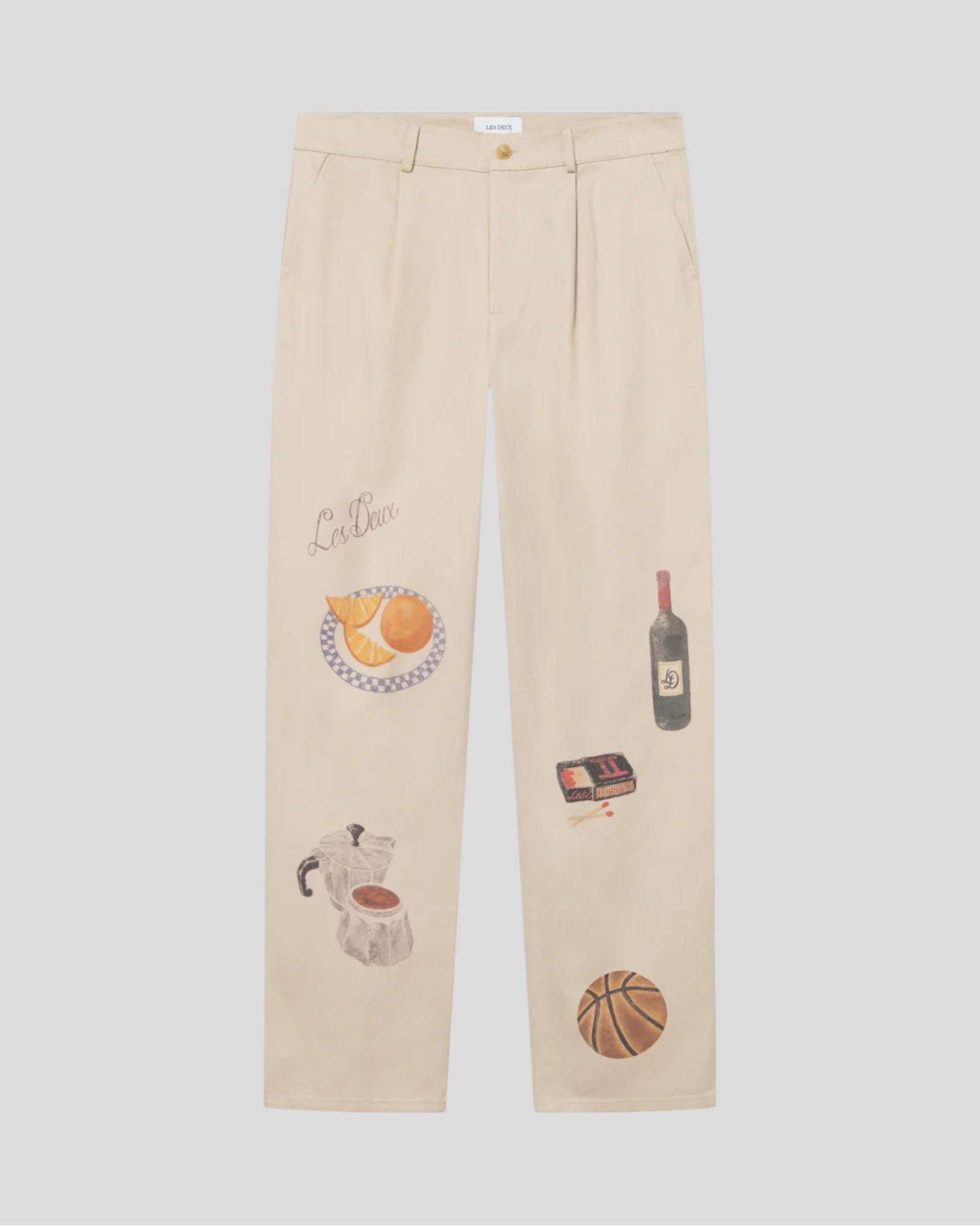 Les Deux || Romeo Pleated AOP Canvas Pant - Oyster Gray / White