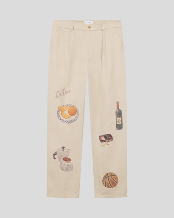 Les Deux || Romeo Pleated AOP Canvas Pant - Oyster Gray / White